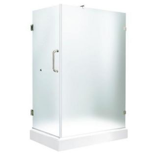 Vigo 36.125 in. x 48.125 in. x 74.25 in. Frameless Pivot Shower Enclosure in Brushed Nickel with Frosted Glass and Right Base VG6012BNMT36WR