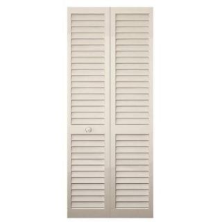 Kimberly Bay 24 in. x 80 in. 24 in. Plantation Louvered Solid Core Painted White Wood Interior Closet Bi fold Door DPBPLLW24