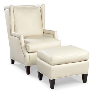 Leather High Back Wing Chair and Ottoman