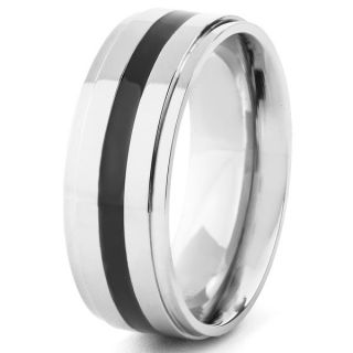 Titanium Mens Dual Black Carbon Fiber Inlay Ring