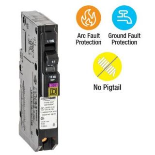 Square D QO 15 Amp Single Pole Plug On Neutral Dual Function (CAFCI and GFCI) Circuit Breaker QO115PDFC