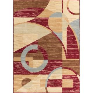 Well Woven Malibu Abstract Squiggle Color Block Red, Beige, Ivory, and