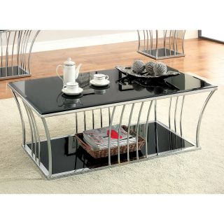 Furniture of America Arsoli Beveled Glass Top Coffee Table   Chrome / Black   Coffee Tables