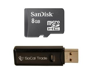 SanDisk 16GB MicroSD HC Flash Memory Card Model SDSDQ 016G BULK PACKAGE + SoCal Trade Dual Slot MicroSD & SD HC Card Reader