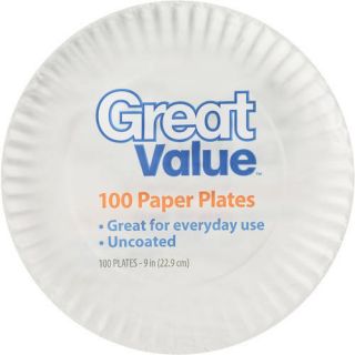 Great Value Paper Plates, 100 count