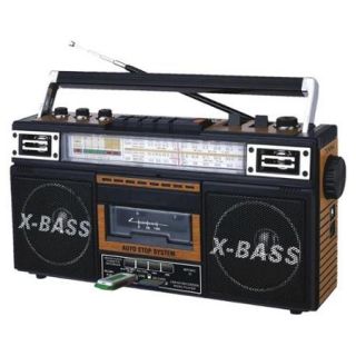 QFX AM/FM/SW1 SW2 4 Band Radio and Cassette to  Converter, and Recorder with USB/SD/ Player Wood