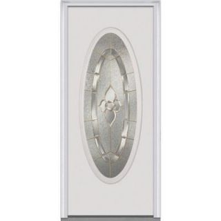 Milliken Millwork 30 in. x 80 in. Master Nouveau Decorative Glass Full Oval Lite Primed White Majestic Steel Prehung Front Door Z001448R