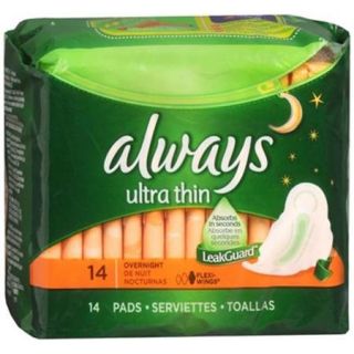 Always Ultra Thin Pads, Overnight 14 ea (Pack of 3)
