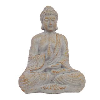 Antique White Cement 22 inch Sitting Buddha Statue