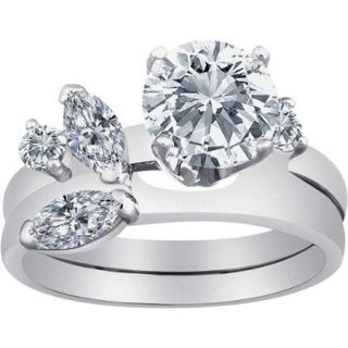 3.9 Carat T.G.W. Round and Marquise CZ Sterling Silver Bridal Set