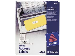 Avery 4144 Dot Matrix Printer Address Labels, 3 Across, 15/16 x 2 1/2, White, 3000/Box