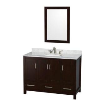 Wyndham Collection Sheffield 48 in. Vanity in Espresso with Marble Vanity Top in Carrara White and 24 in. Mirror WCS141448SESCMUNOM24