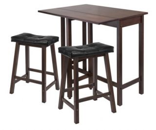 Winsome Lynnwood 3 Piece Drop Leaf Small Kitchen Table with 2 Cushion Saddle Seat Stools   Dining Table Sets