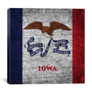 Iowa Flag, Map Original Graphic Art on Canvas