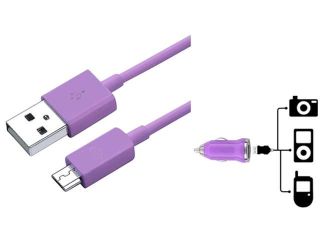 Insten Purple Mini Car Charger + USB Cable Compatible with Samsung Galaxy S4 SIV i9500 S3 i9300 N7100