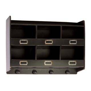 Black Wooden Wall Rack with 6 Shelves 6 Metal Card Holders and 4 Knobs