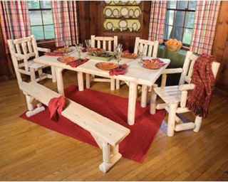 Rustic Natural Cedar Furniture Old Country 6 Piece Dining Room Set with Bench