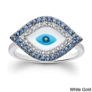 14k Gold Sapphire and 1/8ct TDW Diamond Evil Eye Ring (J K, I2 I3)