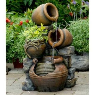 Jeco Multi Pots Outdoor Water Outdoor Fountain with Flower Pot