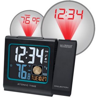 La Crosse Technology Atomic Projection Alarm Clock with Inside Temperature and Moon Phase   Weather Stations