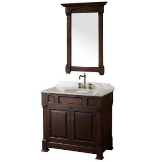 Wyndham Collection Andover 36 in. Vanity in Dark Cherry with Marble Vanity Top in Carrera White and Mirror WCVTS36DCHCW