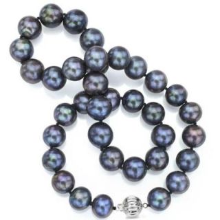 DaVonna Sterling Silver Black Cultured Pearl Necklace (12 13 mm) 16 inch