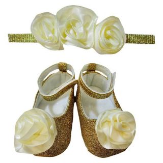 SoDorable Baby Girls Rose Headwrap and Shoes 2 Piece Set   Ivory