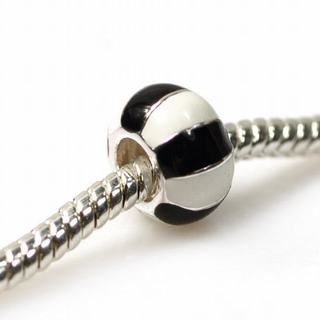 De Buman Sterling Silver White and Black Enamel Ball Charm Bead