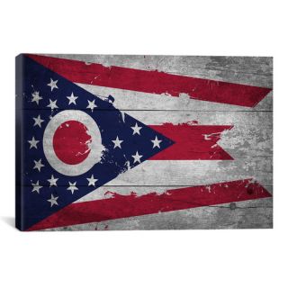 Flags Ohio Wood Planks with Splatters Graphic Art on Canvas