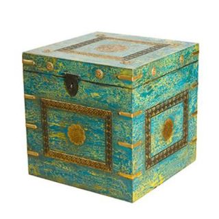 18" VedaHome Tropical Breeze Hand Painted Distressed Teal Decorative Wood Storage Trunk