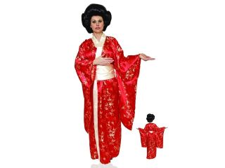 Japanese Kimono Red Geisha Satin Robe Costume Adult Standard