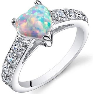 Oravo 1.00 Carat T.G.W. Heart Shape Created Opal Rhodium over Sterling Silver Ring