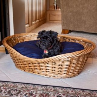Snoozer Wicker Pet Basket with Navy Pillow
