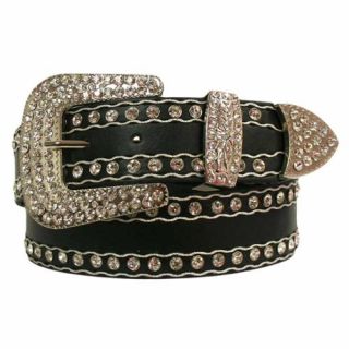Luxury Divas Black Jeweled Rhinestone Belt With Contrast Stitching Size Medium
