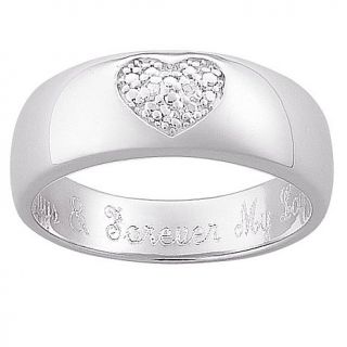 Sterling Silver Pavé Diamond Heart Engraved Message Ring