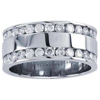 14K White Gold 0.53cttw Two Row With A Surprise Style Channel Set Round Diamond Anniversary Mens Band Ring