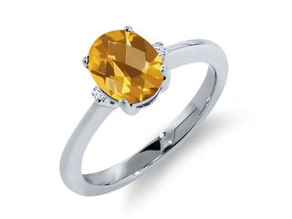 1.28 Ct Oval Checkerboard Yellow Citrine 18K White Gold Ring