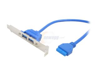 SYBA CL PCI20114 18" Blue 2 Port USB 3.0 Bracket w/ Built in 18 Inch 20 pin Header Cable
