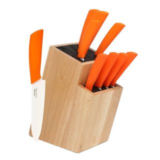 Melange 10 piece Orange Ceramic Knife Set with 2 tier Wood Universal