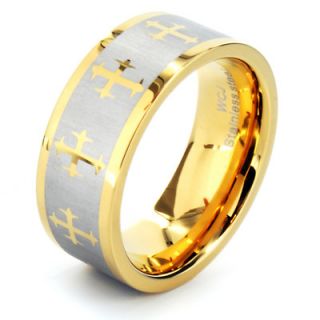 West Coast Jewelry Mens Goldtone Stainless Steel Laser Cross Ring