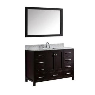 Virtu USA Caroline Avenue 48 in. W x 36 in. H Vanity with Marble Vanity Top in Carrara White with White Basin and Mirror GS 50048 WMSQ ES