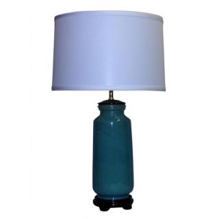 Blue Crackle Ceramic Table Lamp with Off white Drum Shade