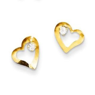 14k Yellow Gold Childs Heart w/ CZ Post Earrings w/ Gift Box (8MM)