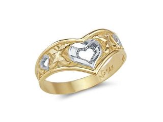 14k Yellow and White Gold Two Tone Love Heart XOX Ring