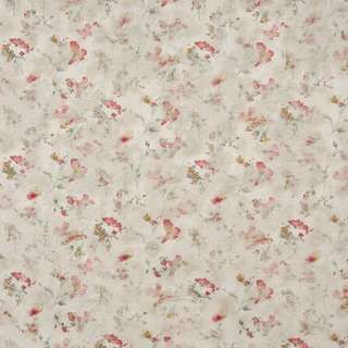 F812 Red Gold Ivory Pastel Butterfly Flower Upholstery Fabric By The