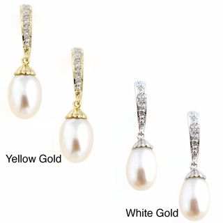 Kabella 14k Gold Vintage Bridal Cultured FW Pearl Diamond Earrings