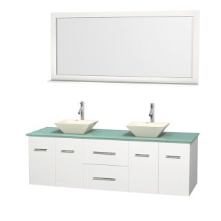 Wyndham Collection Centra White 72 inch Double Green Glass Bathroom