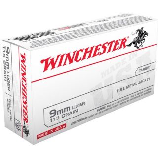 Winchester 9mm Luger 115 Grain Full Metal Jacket Bullets, 50ct