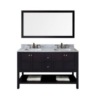 Virtu USA Winterfell 60 in. W x 22 in. D x 35.99 in. H Espresso Vanity With Marble Vanity Top With White Square Basin and Mirror ED 30060 WMSQ ES