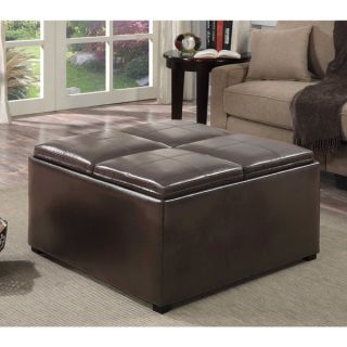 Franklin Coffee Table Brown Faux Leather Storage Ottoman with 4